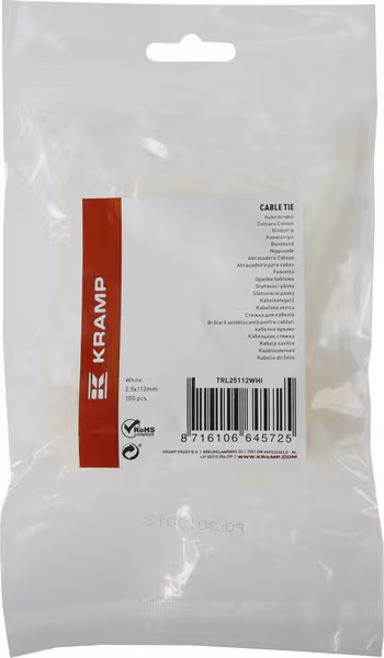 Collier de serrage + étiquette 2,5x110mm, blanc, 100pcs · réf. TRL0125112WHI