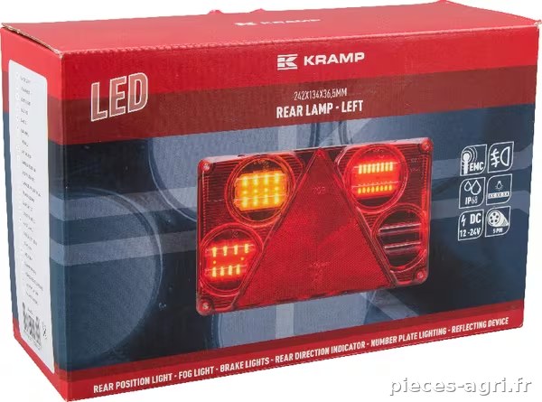 Feu arrière LED rectangle gauche12-24V, 232x142x59mm, 5-fiches, Kramp vue 5