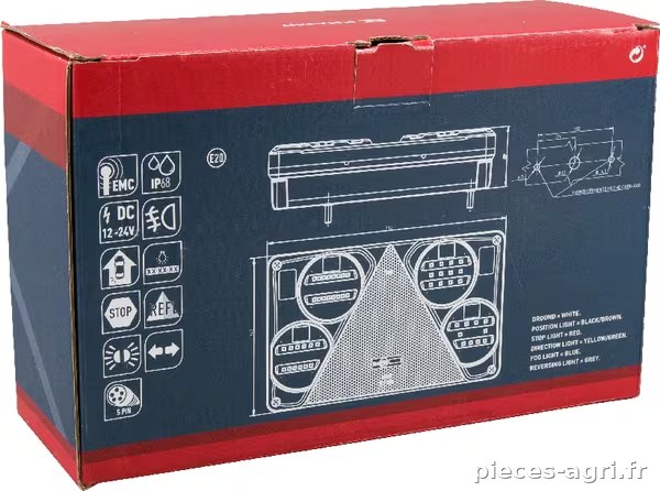 Feu arrière LED rectangle gauche12-24V, 232x142x59mm, 5-fiches, Kramp vue 6
