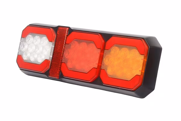 Feu arrière multifonction LED, 12-24V, 295x100x30mm, câble 1,5m, blanc/orange/rouge, Kramp · réf. LA40091