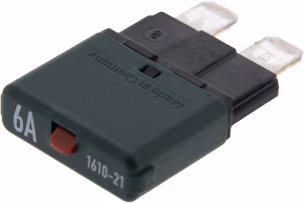 Fusible réinitialisation manuelle thermique 28V 6A longueur 34,4mm vert E.T.A · réf. SI25006