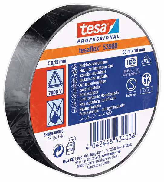 Ruban isolant, noir, 33m x 19mm TesaFLEX® · réf. T539880000300