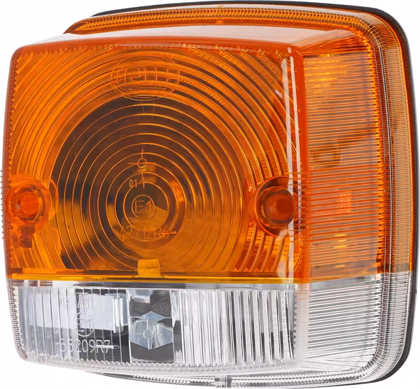 Feu de direction et de position 21W, carré, 12V, ambre/transparent, à boulonner, 84x84mm, Hella · réf. 2BE003014251