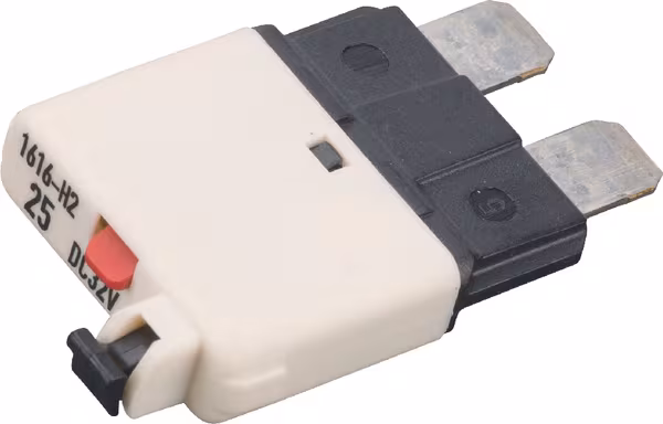 Fusible réinitialisation manuelle thermique 28V 25A longueur 34,4mm blanc E.T.A · réf. SI25125