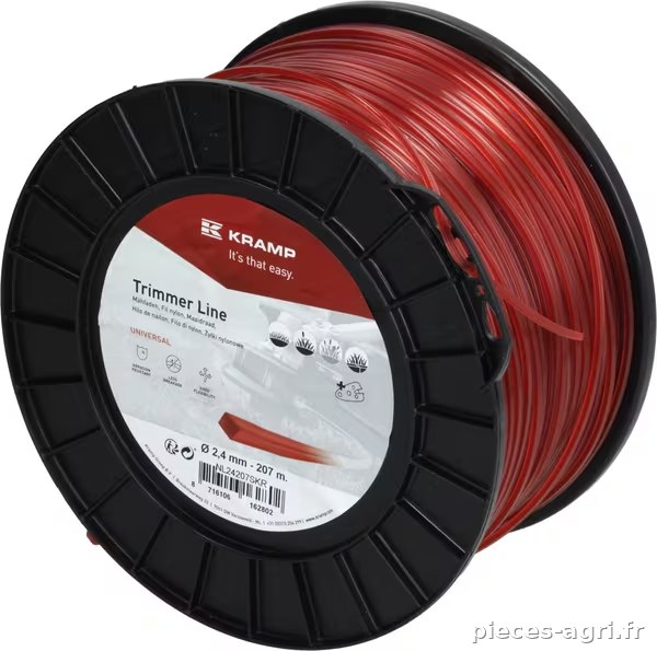 Fil de coupe Ø 2.4mm 207m carré rouge Kramp · réf. NL24207SKR