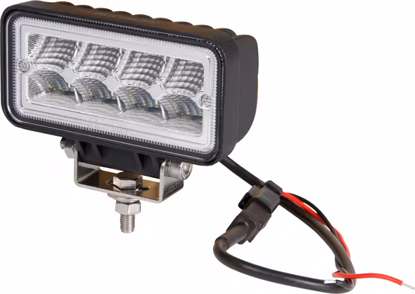Phare de travail LED rectangulaire LED 12W 1136lm, 9/36V, 69x128mm, 2 prises Deutsch, faisceau large et rapproché, 8 LED, Kramp · réf. LA10095