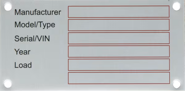 Plaque d'identification, vierge, aluminium, numéro de série/VIN 100x50mm 10 pcs · réf. TAG001KR