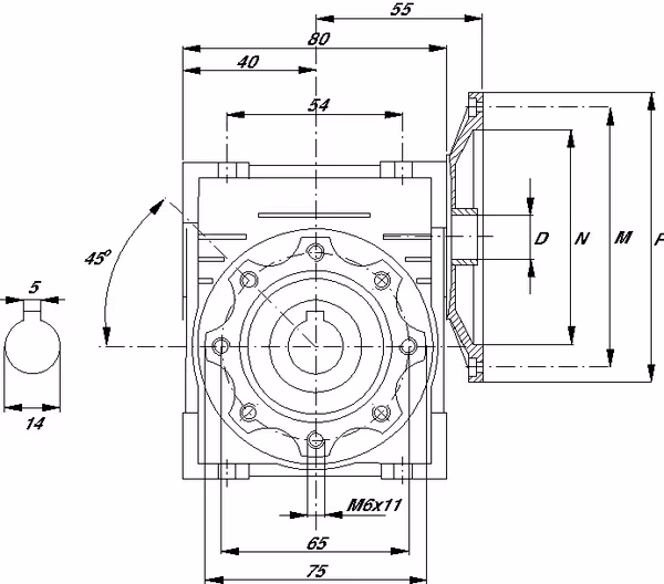 Réducteur à vis I = 7,5 vue 3