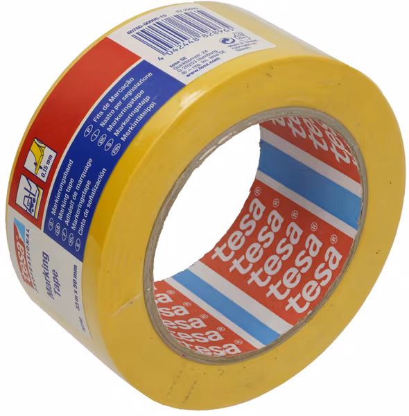 Ruban de signalisation de danger, marquage au sol, jaune, 33m x 50mm Tesa® · réf. T607600009515