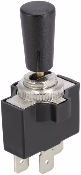 Interrupteur à bascule, marche-arrêt-marche, 12-24VDC, 10A, 125-250VAC, 2A, 3 broches, bornes plates, écrou métallique, capuchon en plastique · réf. SW10012KR