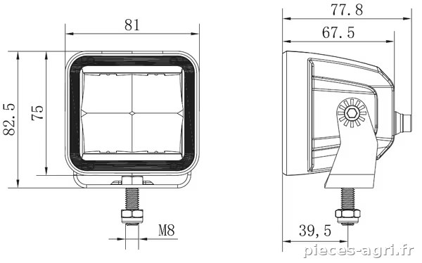 Lampe de travail indirecte LED, 40W, 4800lm, carrée, 12/24V, blanche, 81x82,5x67,5mm prise Deutsch, faisceau large, 4LED vue 5