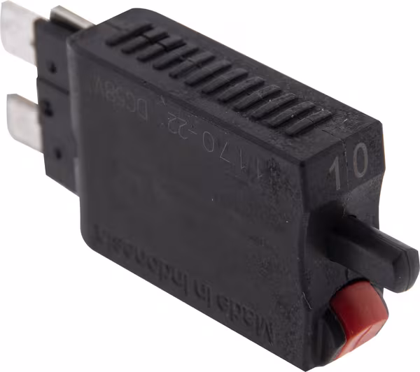 Fusible réinitialisation manuelle thermique 28V 10A longueur 51,6mm rouge E.T.A · réf. SI26010