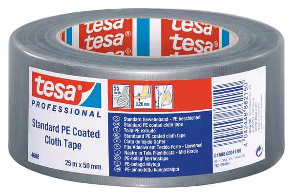 Ruban, tissu, enduit de PE standard, gris, 25m x 50mm, TesaBAND® · réf. T046880004700