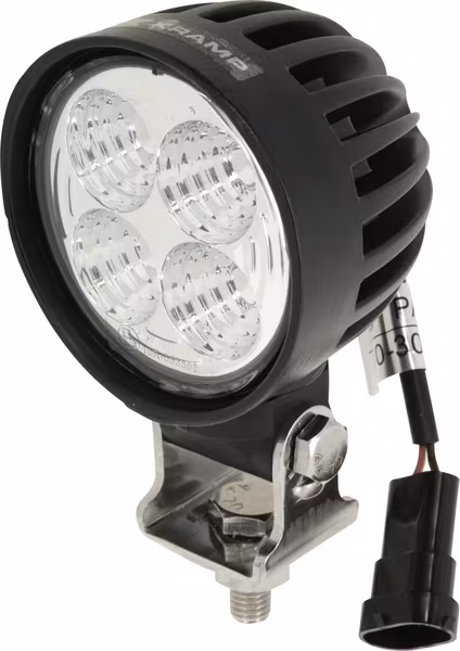  Lampe de travail LED, 40W, 4000lm, ronde, blanche, 10/30 V, 84x126x71.8mm, prise AMP, faisceau spot, 4 LED, 360 degrés, Kramp · réf. LA10551SP
