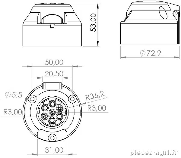 Prise de remorque 7 pôles, plastique, 12V, bornes à vis vue 3