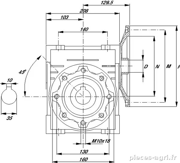 Réducteur à vis I = 100 vue 3
