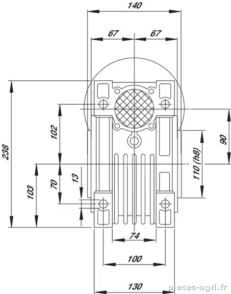 Réducteur à vis I = 100 vue 4