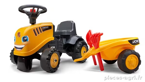 Porteur chantier JCB avec remorque, pelle et rateau vue 2
