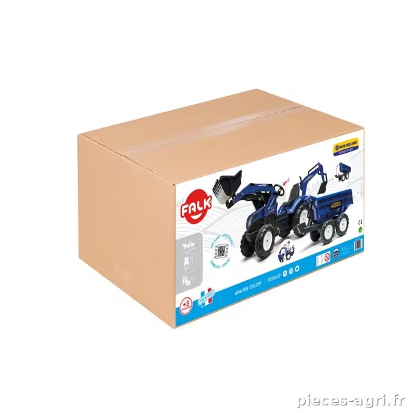 Tractopelle NH avec excavatrice et remorque vue 2