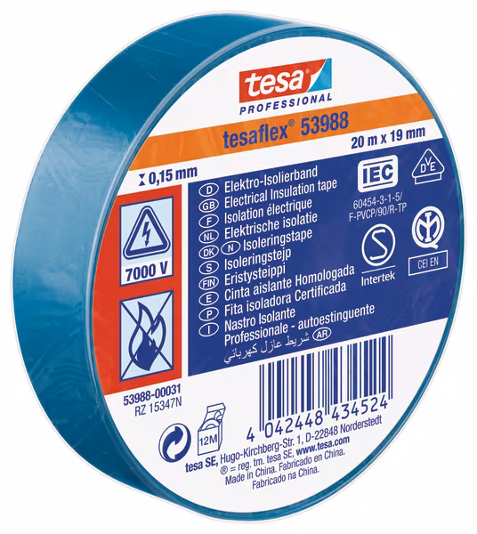 Ruban isolant, bleu, 20m x 19mm TesaFLEX® · réf. T539880003100