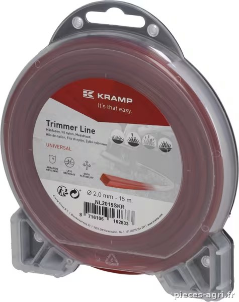 Fil de coupe Ø 2mm 15m carré rouge Kramp · réf. NL2015SKR