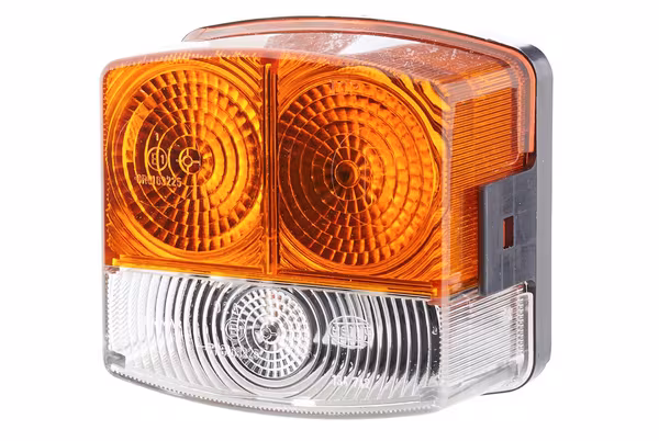 Feu de direction et de position RH 21/10W, carré, 12V, ambre/transparent, à boulonner, 95x54.5x90mm, Hella · réf. 2BE002776261
