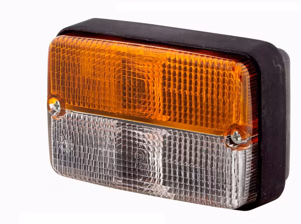 Feu de direction et de position 21/5W, rectangulaire, 12V, ambre/transparent, à boulonner, 120x55x80mm, Hella · réf. 2BE997131081