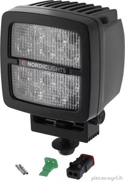 Phare de travail LED, 41 W, 4 200 lm, carrée, 12/24 V, à boulonner, Deutsch 2 broches, faisceau large, 10 LED, Scorpius N4402 par Nordic Lights · réf. 984145