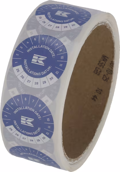 Rouleau d'autocollants « Date d'installation » EN+DE, bleu · réf. KEE5ENDE