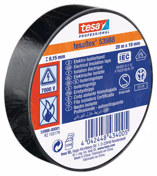 Ruban isolant, noir, 20m x 19mm TesaFLEX® · réf. T539880000100