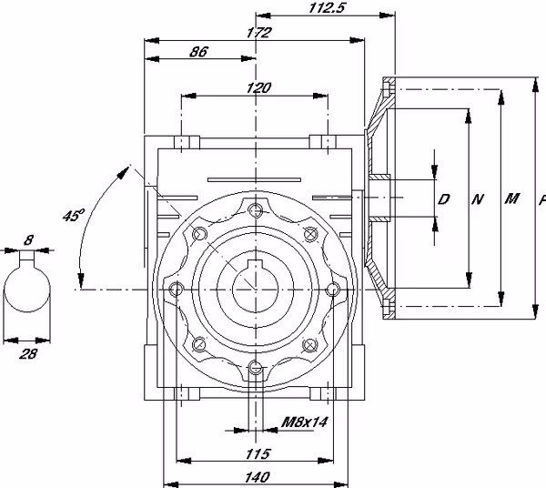 Réducteur à vis I = 100 vue 3