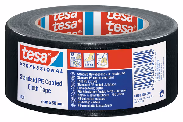 Ruban, tissu, enduit de PE standard, noir, 25m x 50mm, TesaBAND® · réf. T046880004200
