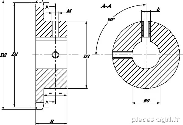 Pignon Simplex 15 dents chaîne 3/8" 06 B-1 alésé 20 mm Kramp vue 2
