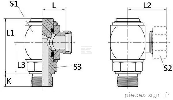 Raccord tournant equerre male 12L-M16 · réf. DGWEV12LM16WD