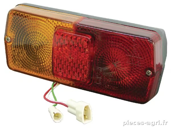 Lumière arrière droite rectangulaire, 12 V, rouge/ambre, à boulonner, fiche AMP 184x76 mm, Cobo · réf. 1097768