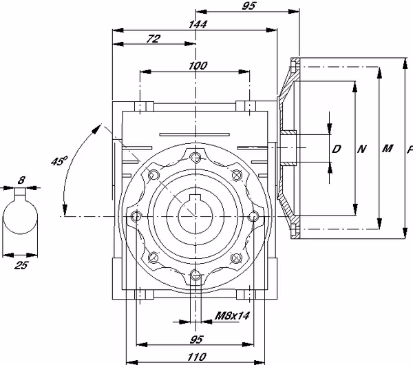 Réducteur à vis I = 7,5 vue 3