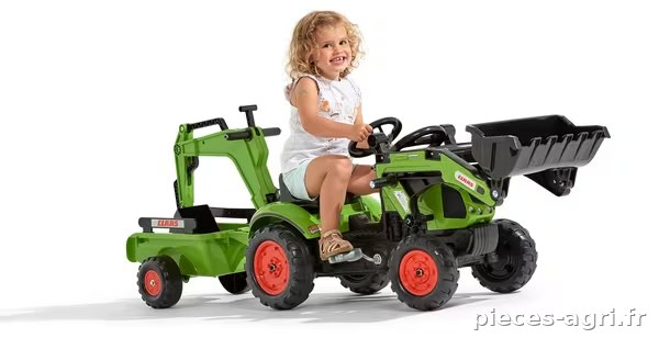 Tractopelle Claas avec excavatrice et remorque vue 3