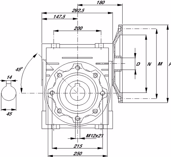 Réducteur à vis I = 100 vue 3