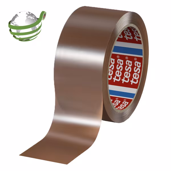Ruban d'emballage PET 90 % PCR à faible bruit 100 m x 50 mm chamois · réf. T604160000200