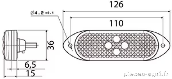 Feu de gabarit LED, ovale, 24V, ambre, à boulonner, 126x36x15mm, Vignal vue 3