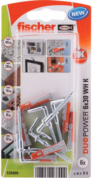 Chevilles DuoPower 10 x 50 avec crochet droit / Blister de 2 · réf. 535002