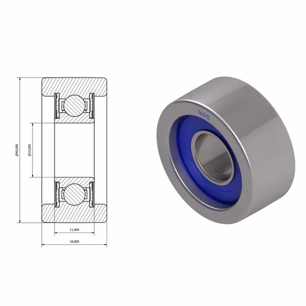 Roulement à rouleaux 15x40x18mm Kramp · réf. NWB20685
