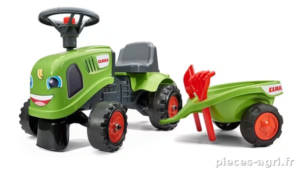 Tracteur Claas avec remorque, pelle et rateau vue 2