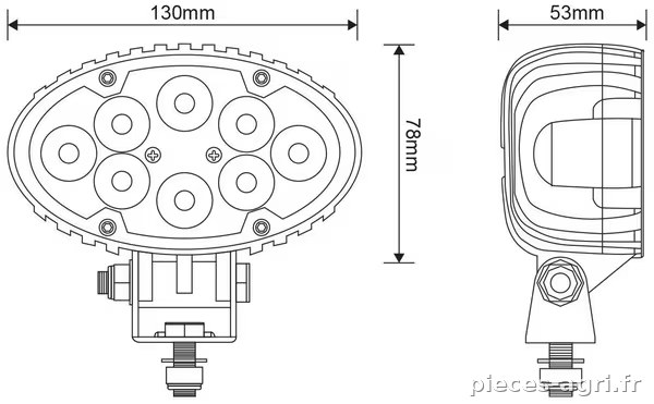 Phare de travail LED ovale 24W 1920lm  10-30V, blanc 130x53x78mm prise Deutsch 8 LED Kramp vue 8
