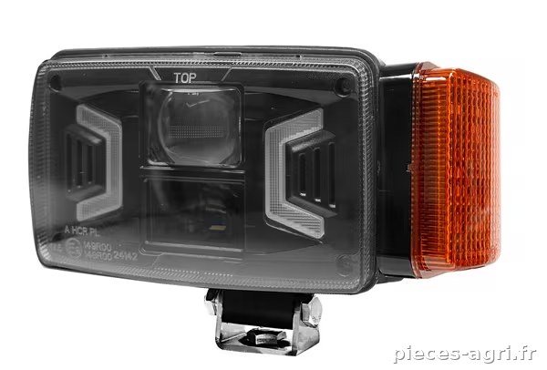 Phare LED, 30/55 W, rectangulaire, 10-30 V, 155 x 92 x 82 mm, blanc/orange, culot H4, feux de route/feux de croisement/clignotants · réf. LA80093