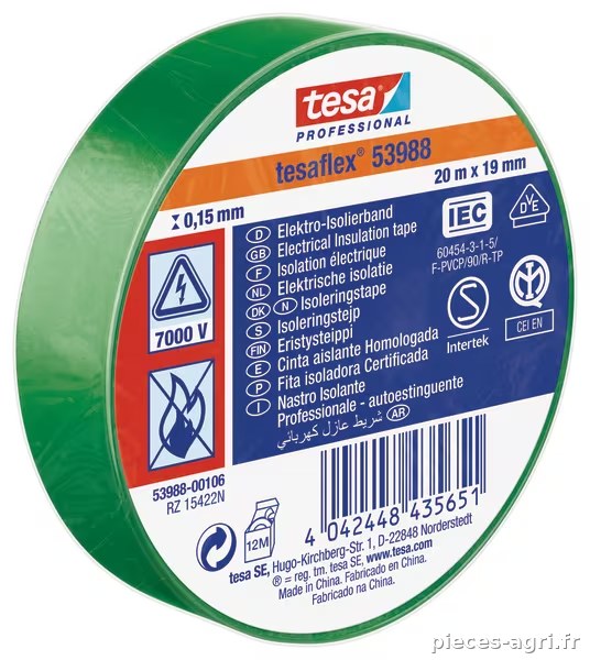 Ruban isolant, vert, 20m x 19mm TesaFLEX® · réf. T539880010600