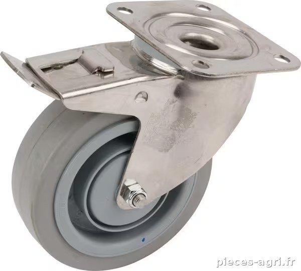 Roulettes pivotantes en acier inoxydable à bandage en caoutchouc gris élastique · réf. 8477UFC125P62
