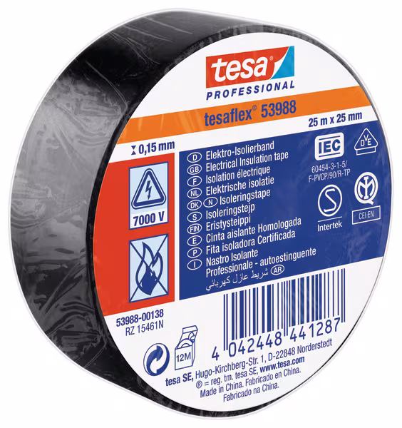 Ruban isolant, noir, 25m x 25mm TesaFLEX® · réf. T539880013800