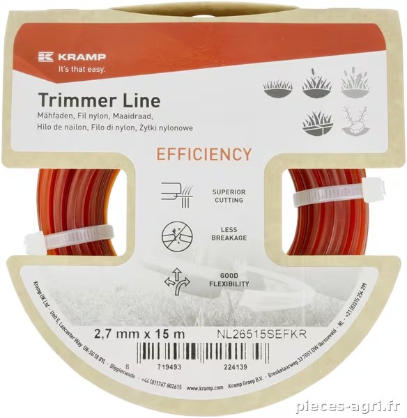 Fil de coupe Ø 2,65mm 15m carré rouge Efficacité · réf. NL26515SEFKR