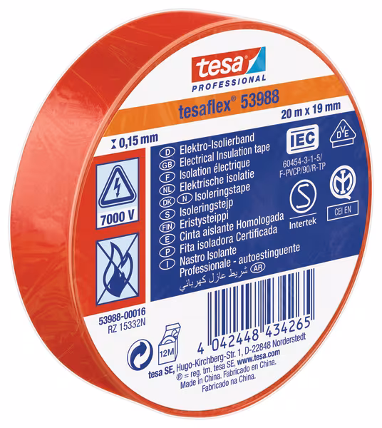 Ruban isolant, rouge, 20m x 19mm TesaFLEX® · réf. T539880001600